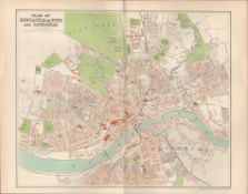 Plan Newcastle Upon Tyne & Gosport Victorian 1894 Coloured Map.