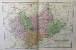 Coloured Antique Large Map Leicestershire GW Bacon 1904.