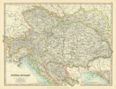 Austria & Hungary Large Coloured Antique Map.