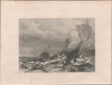 Tynemouth Castle Antique 1842 Steel Engraving.