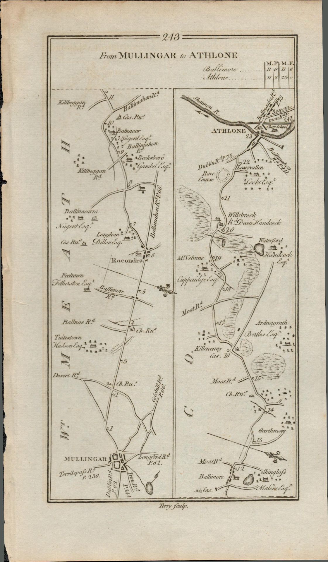 Taylor & Skinner 1777 Ireland Map Mullingar Racondra Athlone Trim Etc.