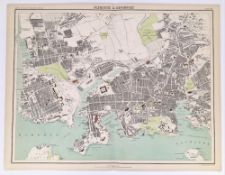 Victorian Antique 1897 Large Detailed Map Cities of Plymouth & Devonport.