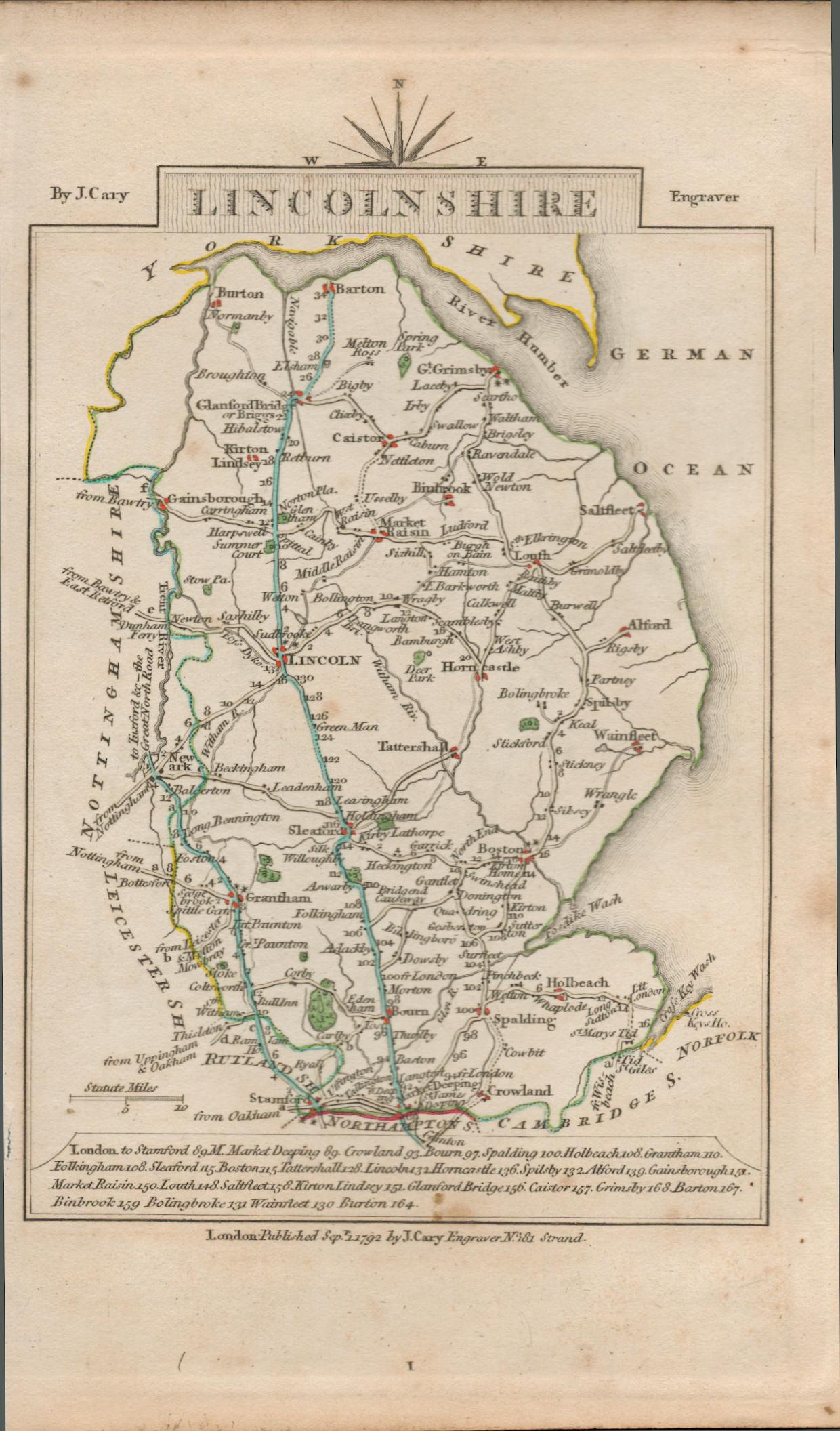 John Carys 1791 Antique Copper Engraved Map Middlesex & Lincolnshire. - Image 2 of 2