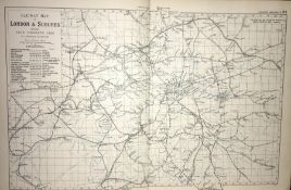 Rare Coloured Antique Large London & Suburbs Railway Map GW Bacon 1904.