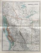 Canada Western British Columbia Alberta Large Antique Map.