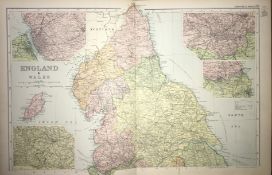 Rare Coloured Antique Large Map England & Wales GW Bacon 1904