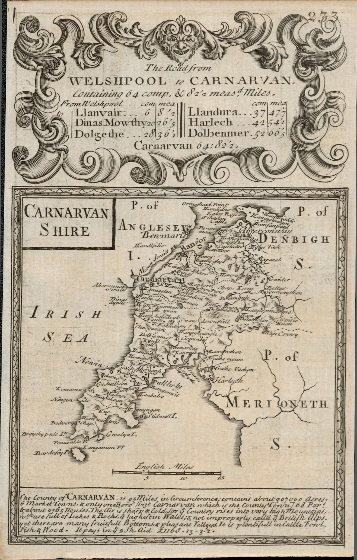 Britannia Depicta E Bowen c1730 Map Irish Sea Anglesey Bangor Carnarvan.