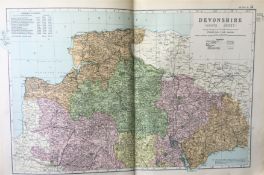 Coloured Antique Large Map North Devonshire GW Bacon 1904.