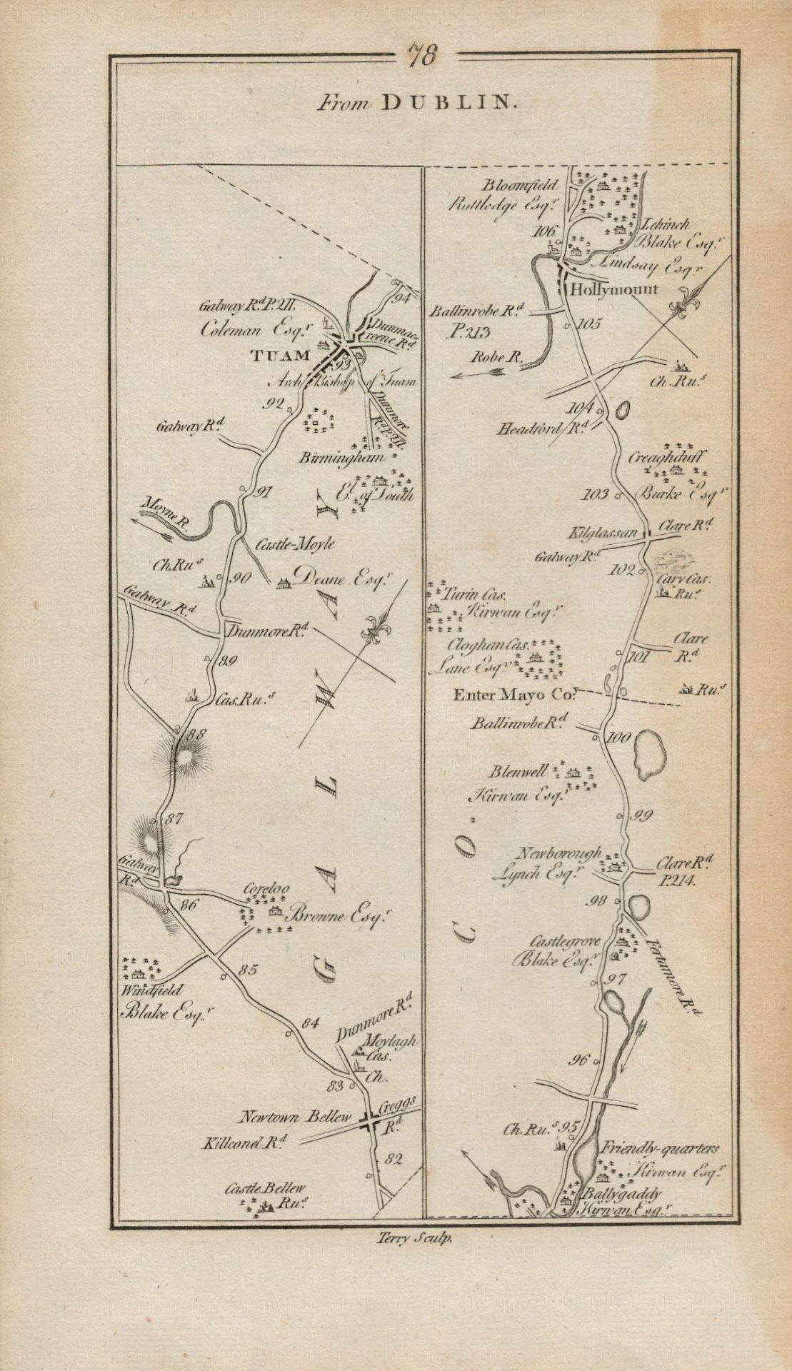 Taylor & Skinner 1777 Ireland Map Athlone Tuam Hollymount Co Mayo Co Galway.