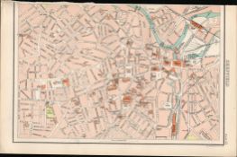 Victorian Map Sheffield City Street Plan, St Peters Church, The Ponds, Market.
