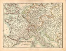 Central Europe France Germany Italy Etc Large Coloured Map Antique Map.