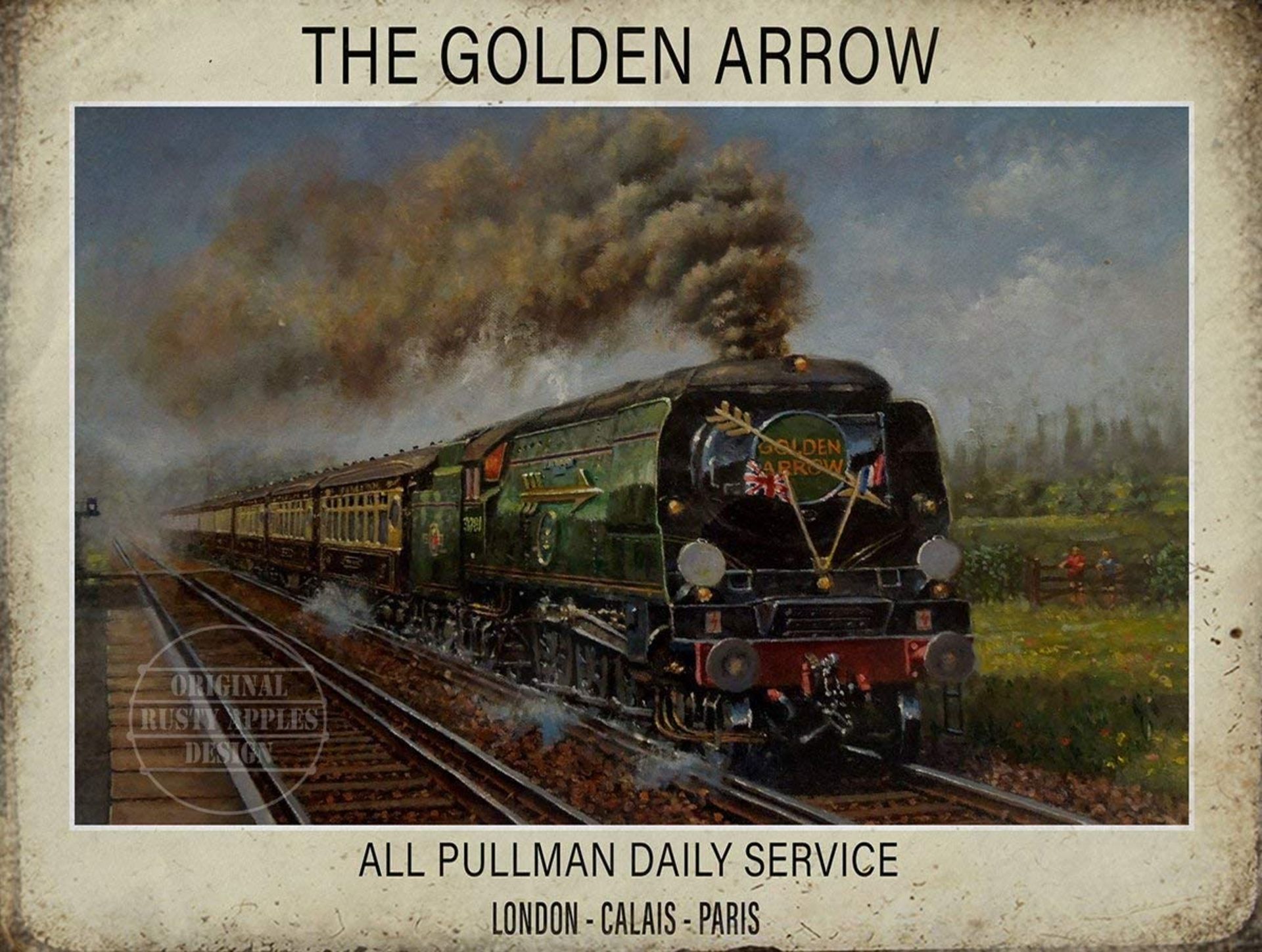 The Golden Arrow To Paris Pullman Steam Train Large Metal Wall Art.