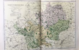 Coloured Antique Large Map Hertfordshire GW Bacon 1904.