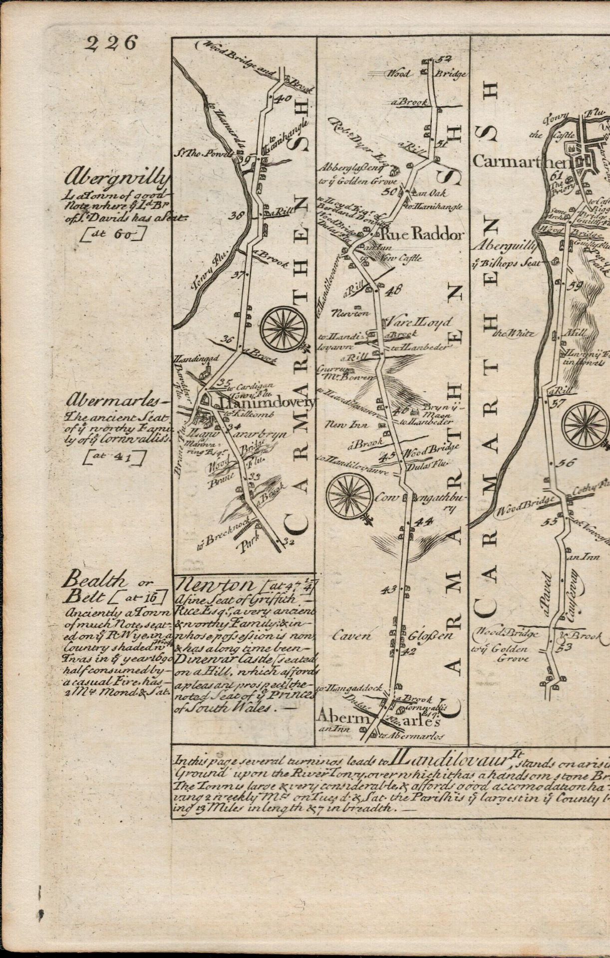 Britannia Depicta E Bowen c1730 Map Wales Presteign Builth Carmarthen Rador.