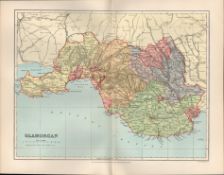 County Of Glamorgan Wales Victorian 1894 Coloured Map.