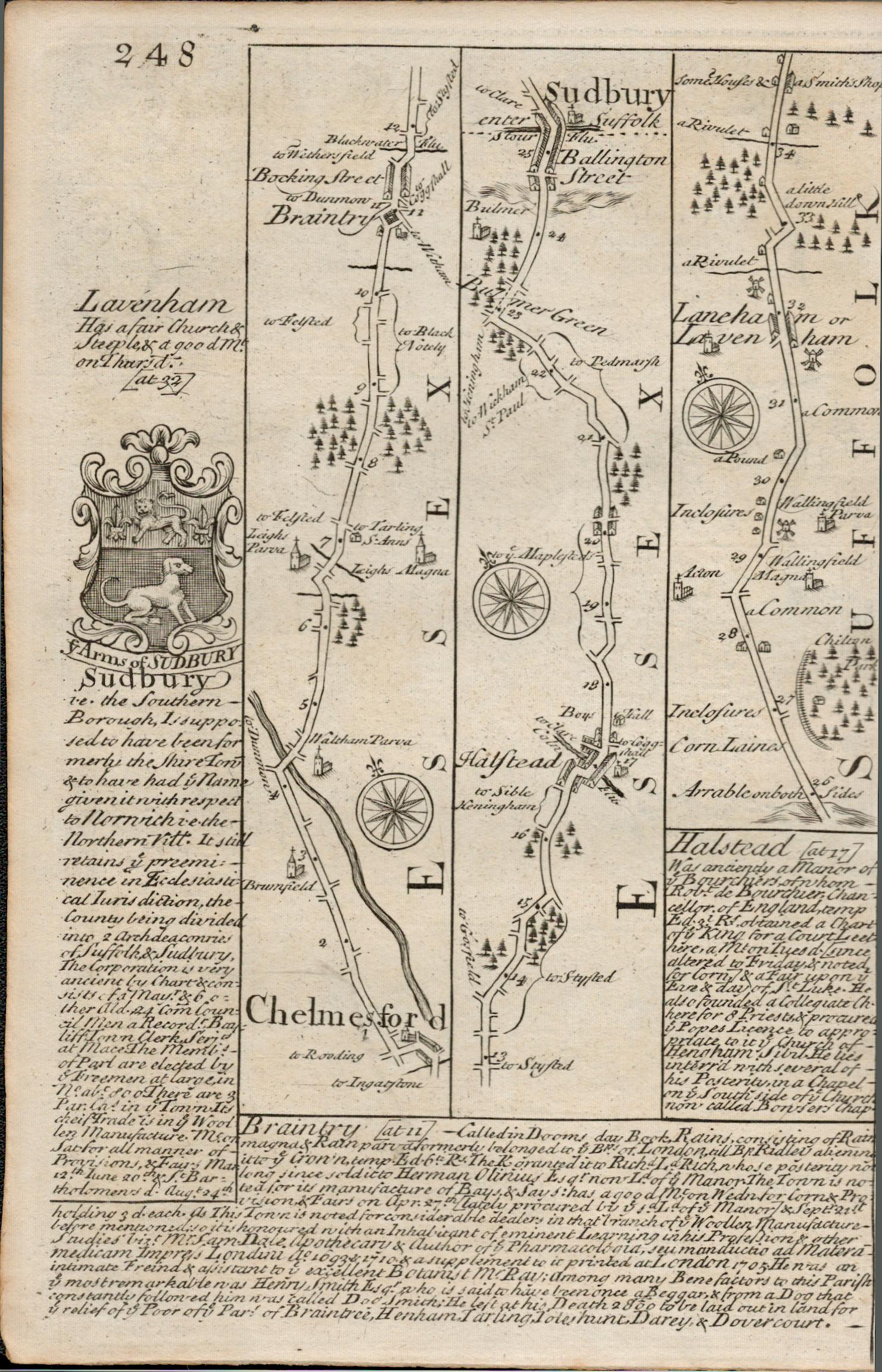 Britannia Depicta E Bowen c1730 Map Essex Chelmsford Braintree Sudbury. - Image 2 of 2