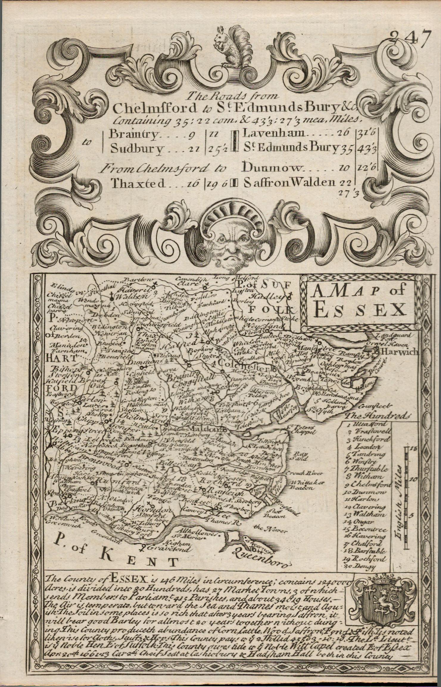 Britannia Depicta E Bowen c1730 Map Essex Chelmsford Braintree Sudbury.