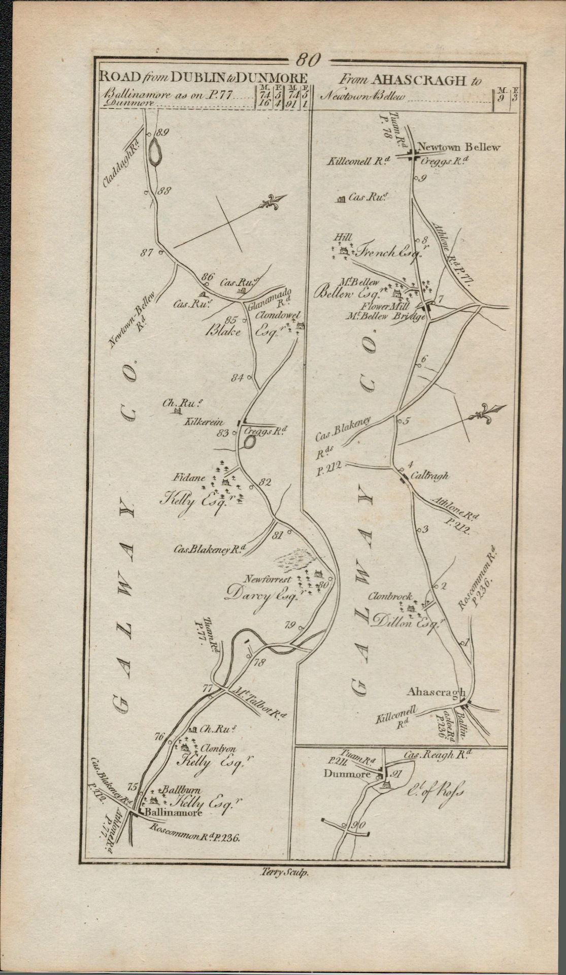 Taylor & Skinner 1777 Ireland Map Co Galway Co Mayo Castlebar Newport Dunmore.