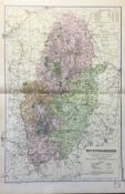 Coloured Antique Large Map Nottinghamshire GW Bacon 1904.