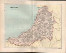 County Of Cardigan Wales Victorian 1894 Coloured Map.
