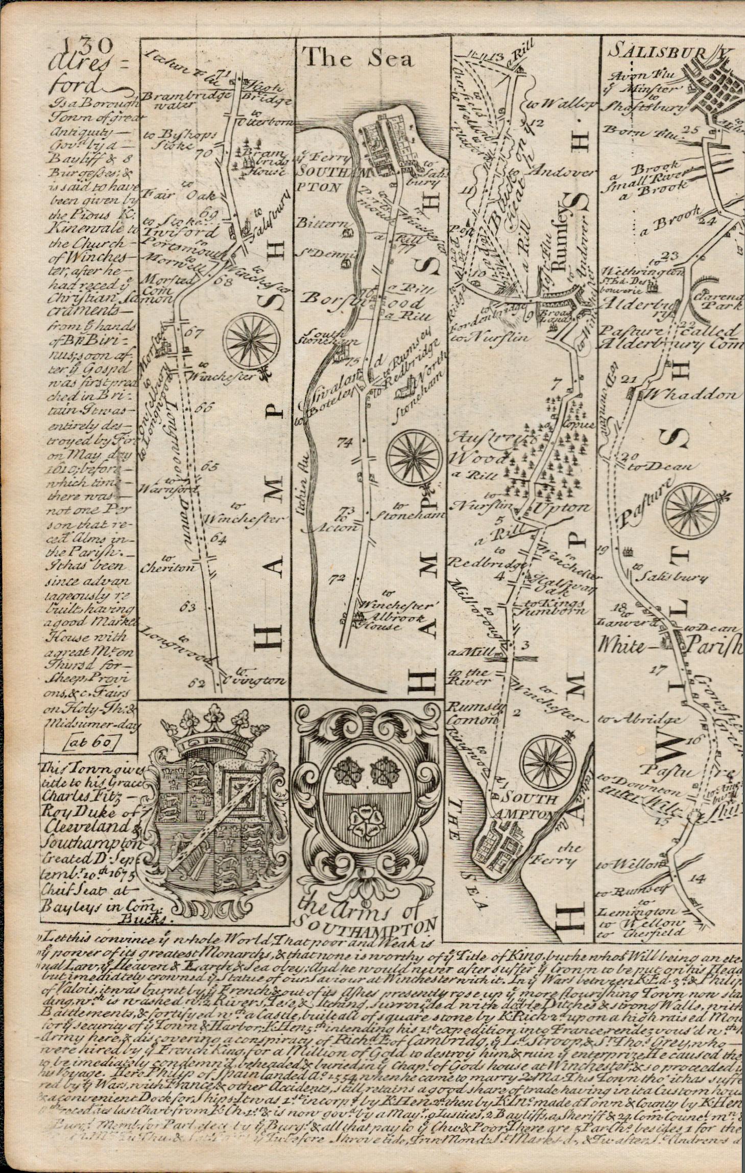 Britannia Depicta E Bowen c1730 Map Bagshot, Farnham, Southampton, Salisbury. - Image 2 of 2