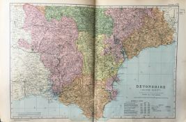 Coloured Antique Large Map South Devonshire GW Bacon 1904