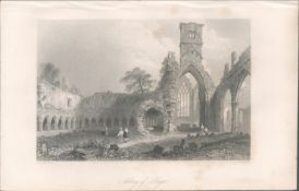 Antique Engraving 1850s The Abbey of Sligo.