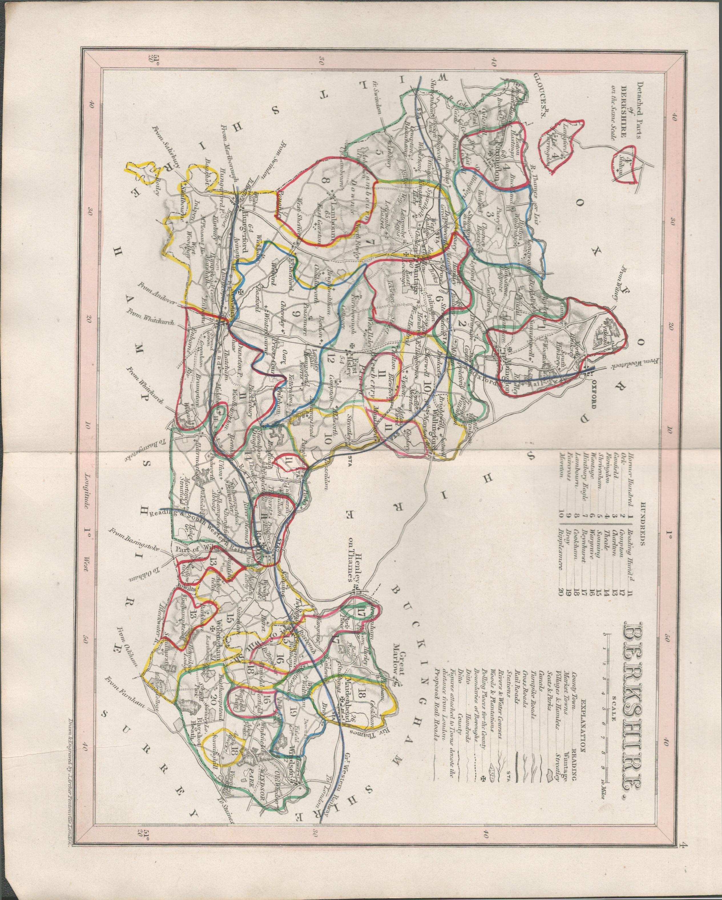 Berkshire 1850 Antique Steel Engraved Map Thomas Dugdale.