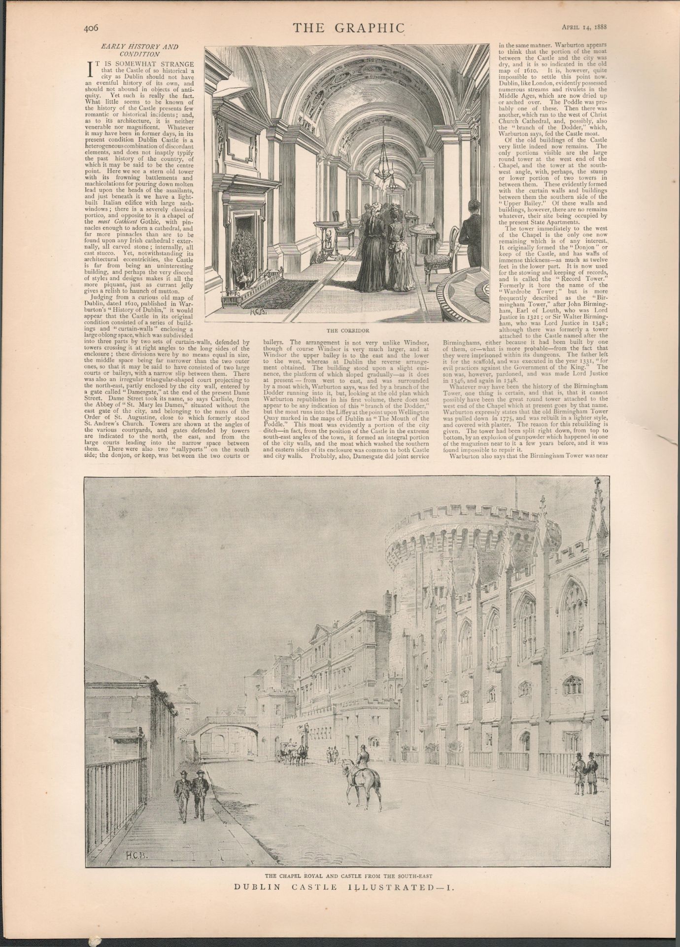 Sketches Of Ireland Dublin Castle 4-Page 1888 Antique Supplement - Image 3 of 4