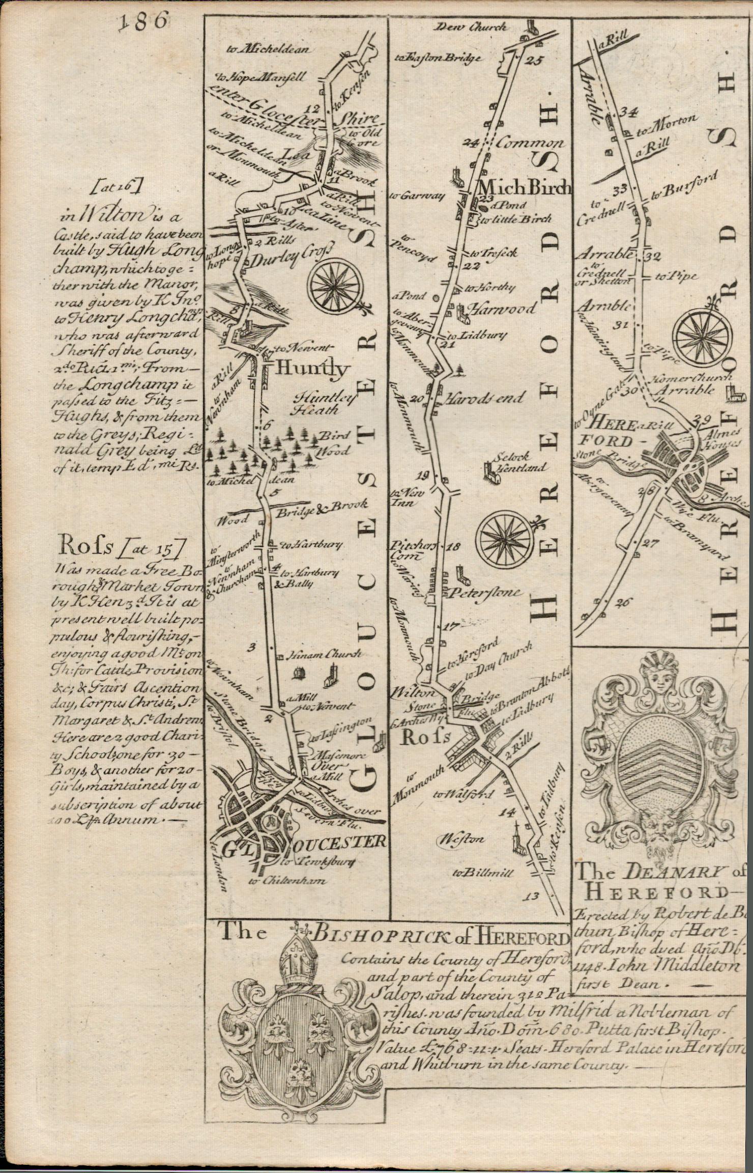 Britannia Depicta E Bowen c1730 Map Gloucester, Huntley, Ross, Hereford. - Image 2 of 2