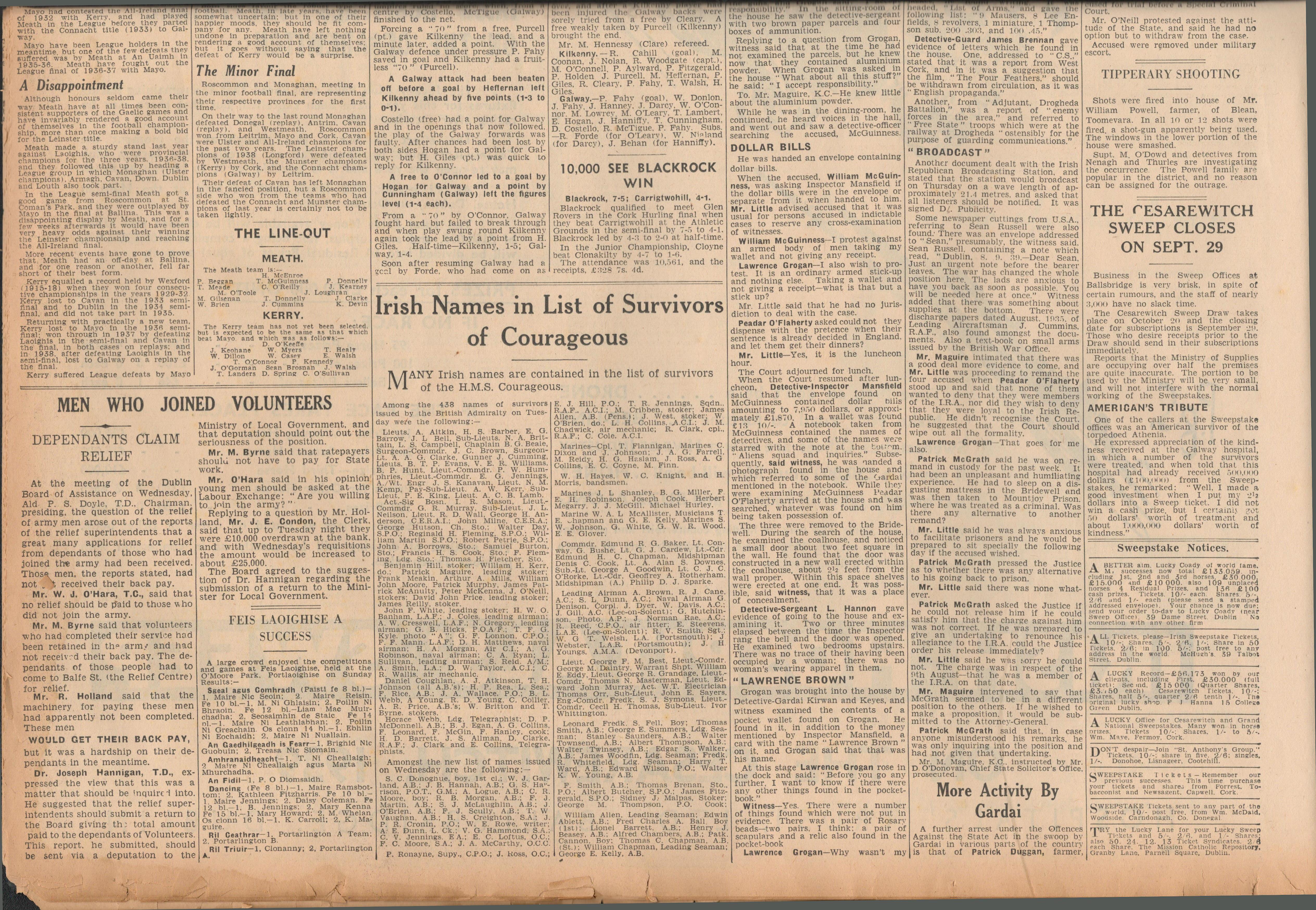 Kerry V Meath 1939 GAA All-Ireland Football Final at Croke Park Newspaper - Image 3 of 3