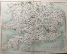 Victorian 1897 Map Railway Southern, London, Devon, Cornwall, Birmingham.