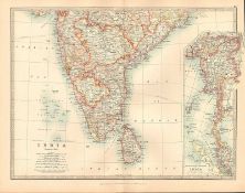 India South Mysore Madras Burma Ceylon Large Coloured Antique Map.