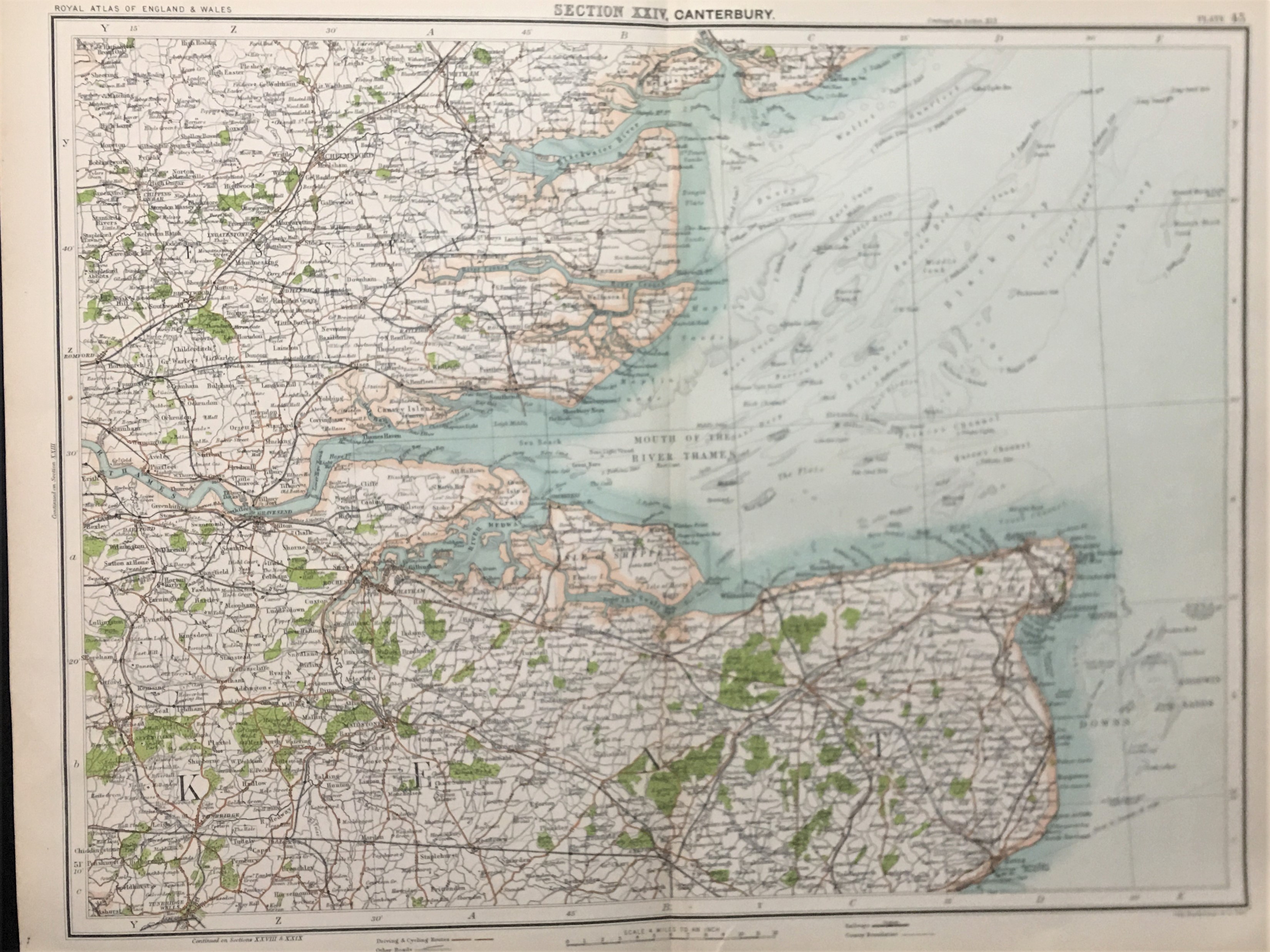 Victorian 1897 Map South East Canvey Island Whitstable Ramsgate Margate .