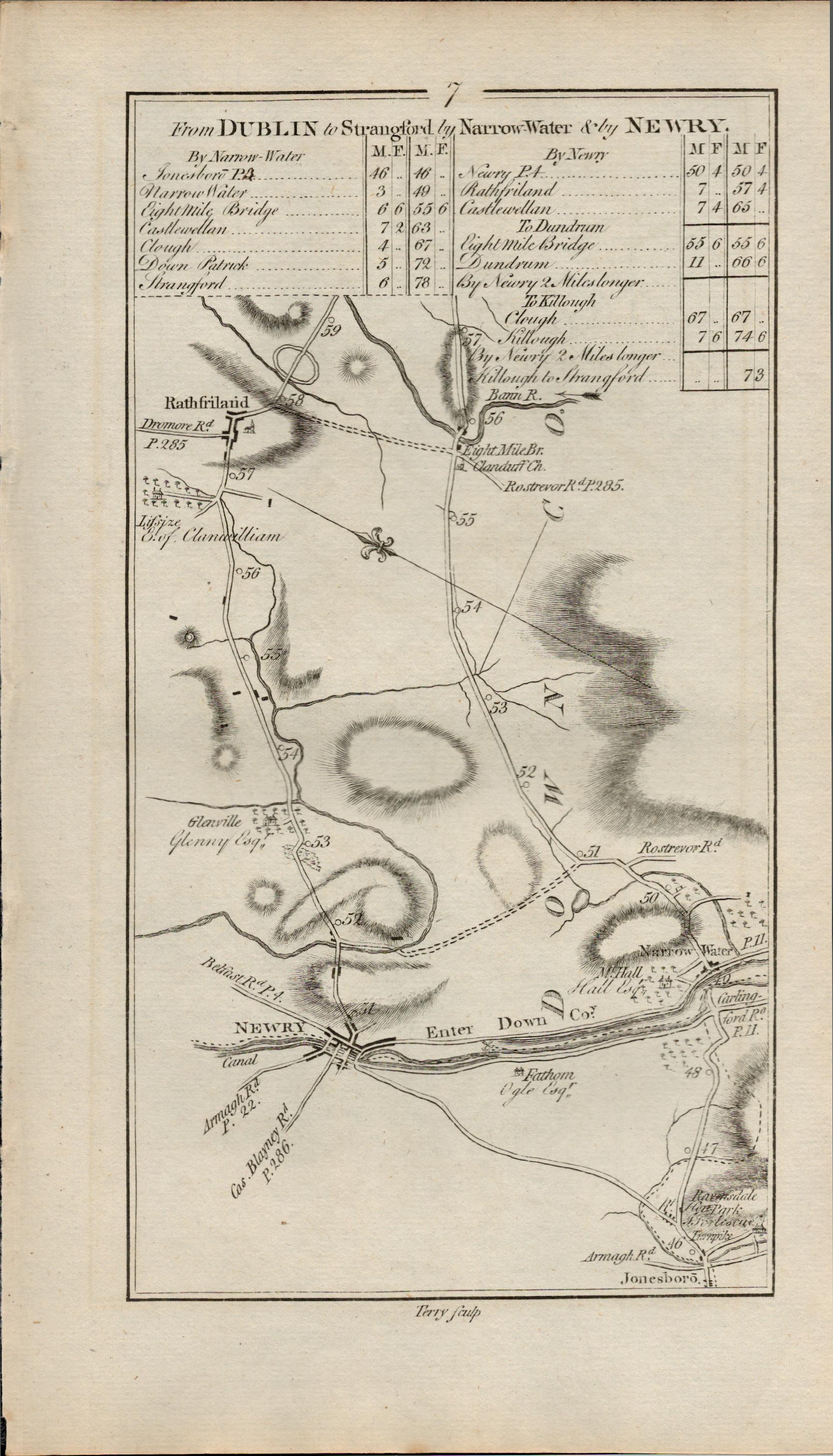 Taylor & Skinner 1777 Ireland Map Newry Warrenpoint Castlewellan Newcastle Dundrum Co Down.