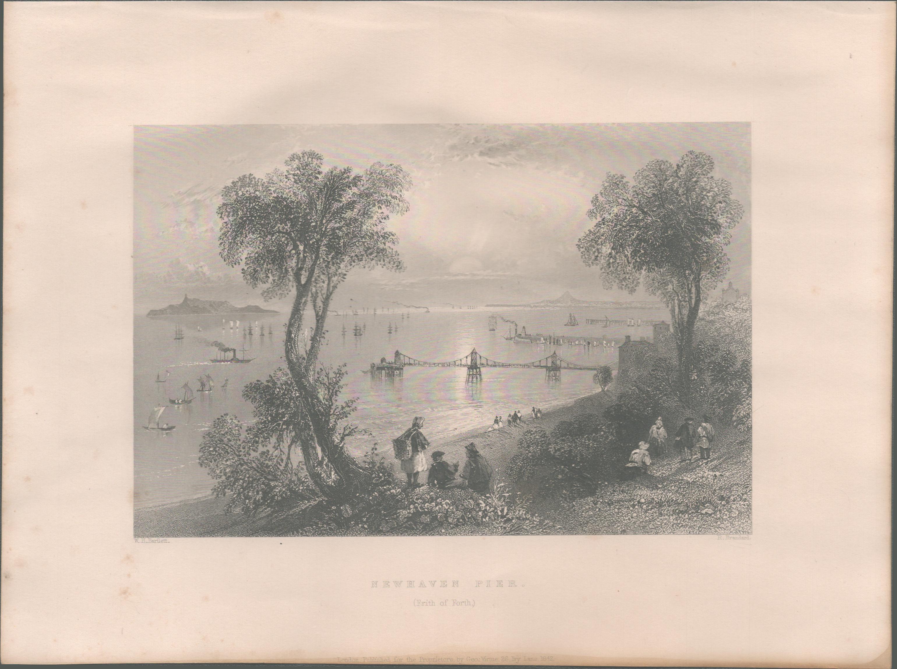 Newhaven Firth of Forth Antique 1842 Steel Engraving.