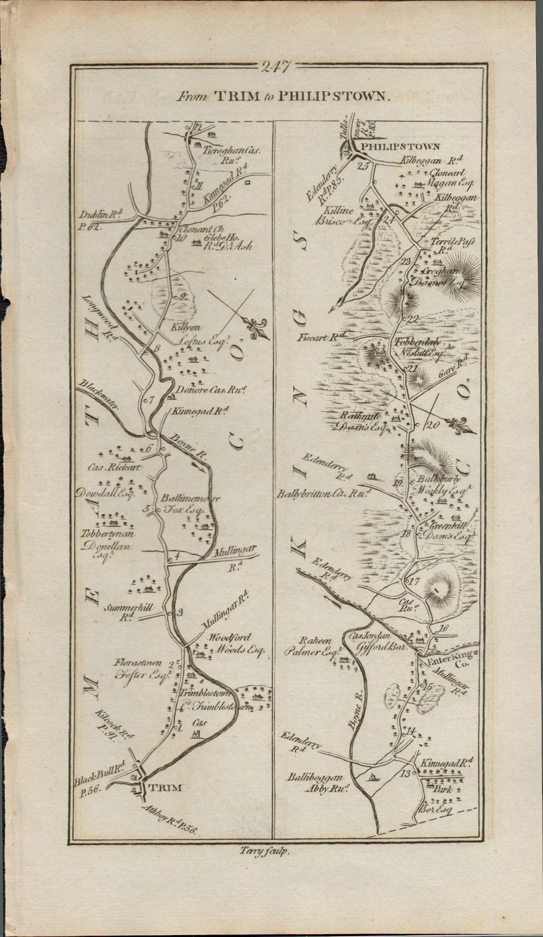 Taylor & Skinner 1777 Ireland Map Trim Philipstown Kilbeggan Tullamore Etc.