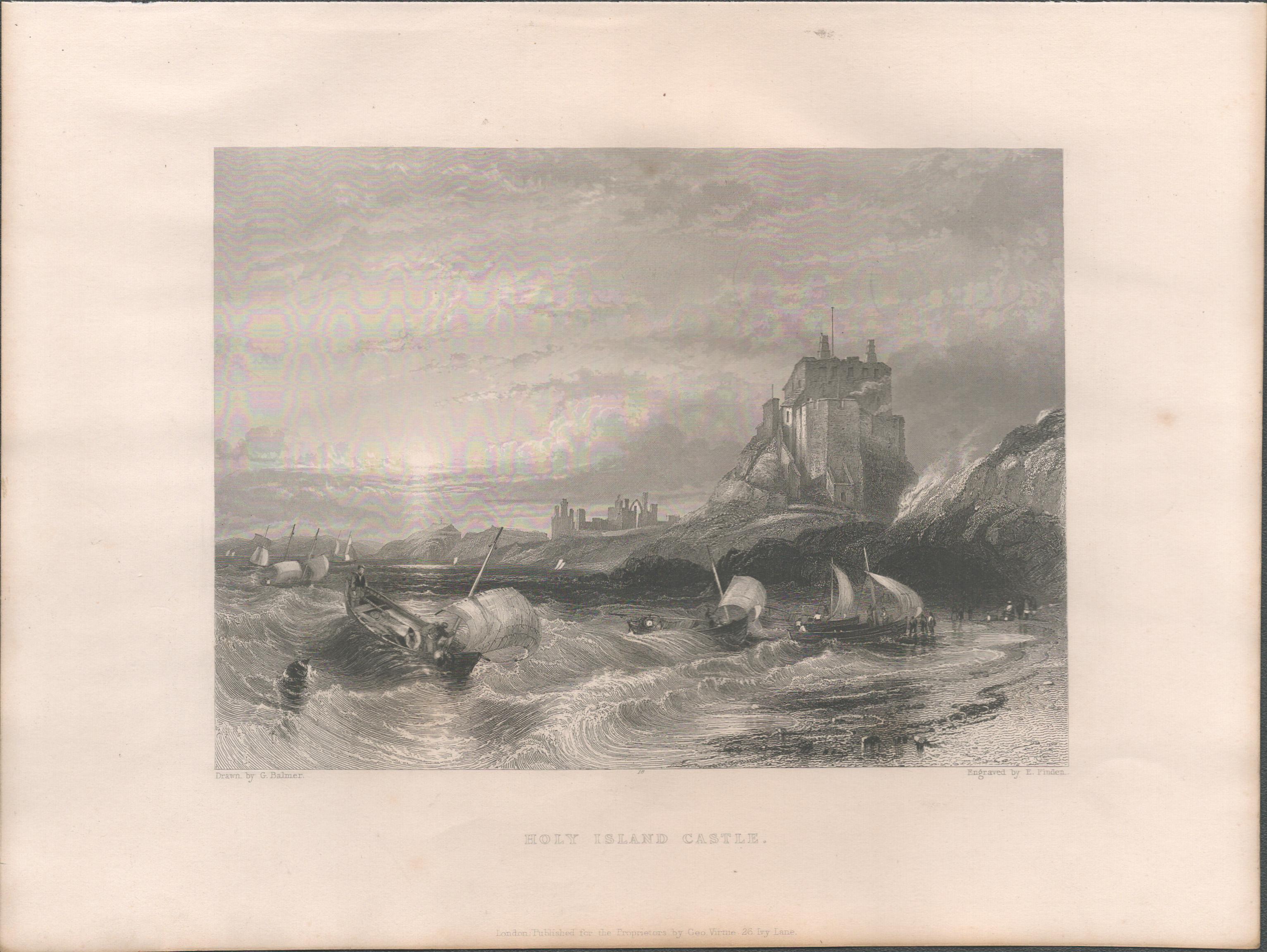 Holy Island Castle Antique 1842 Steel Engraving.