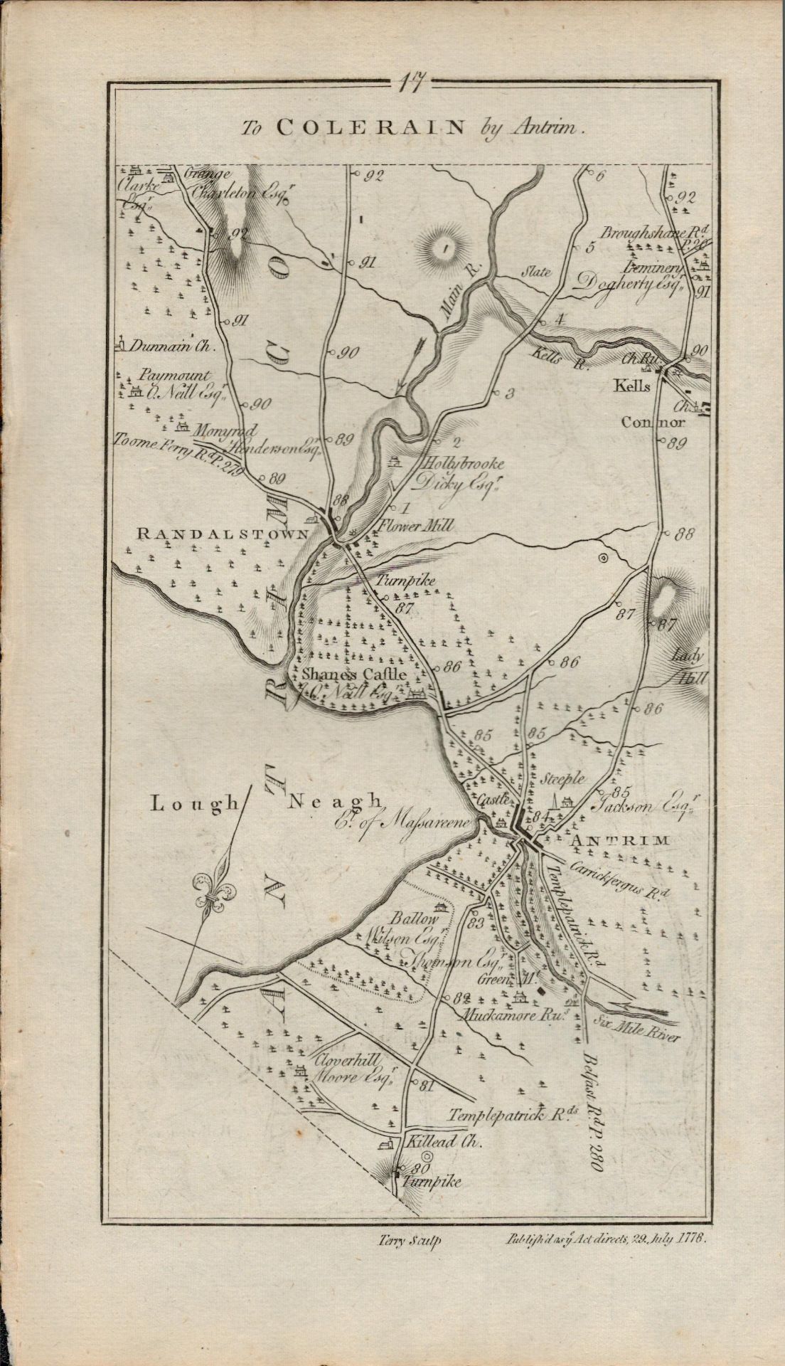 Taylor & Skinner 1777 Ireland Map Antrim Kells Ballymena Kilrea Etc