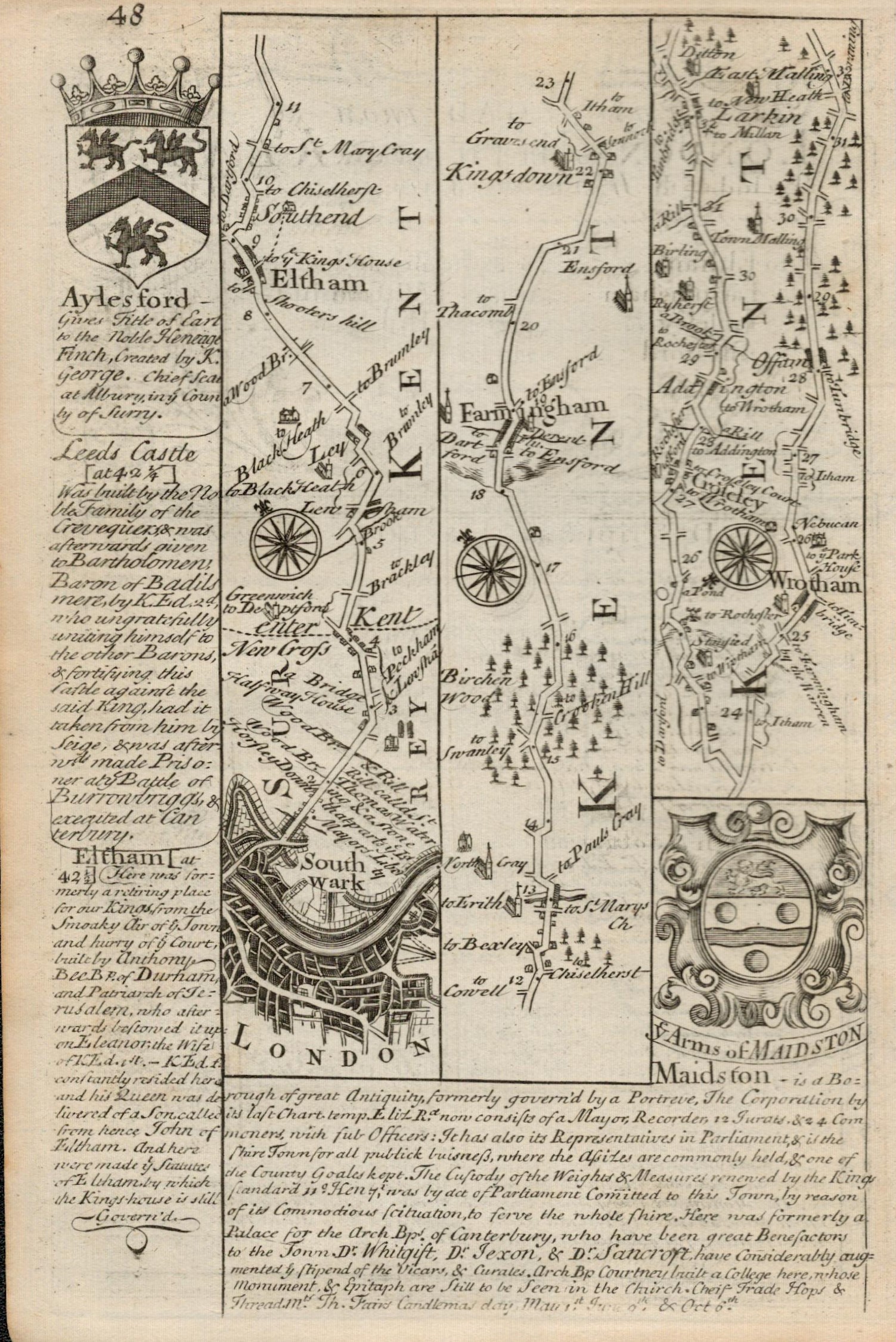 Britannia Depicta E Bowen c1730 Map London Southwark Eltham Southend. - Image 2 of 2