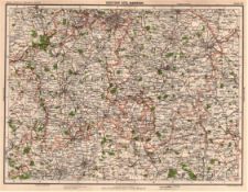 Victorian 1897 Large Map Cotswolds Malvern Hills. Worcester Warwickshire Etc.