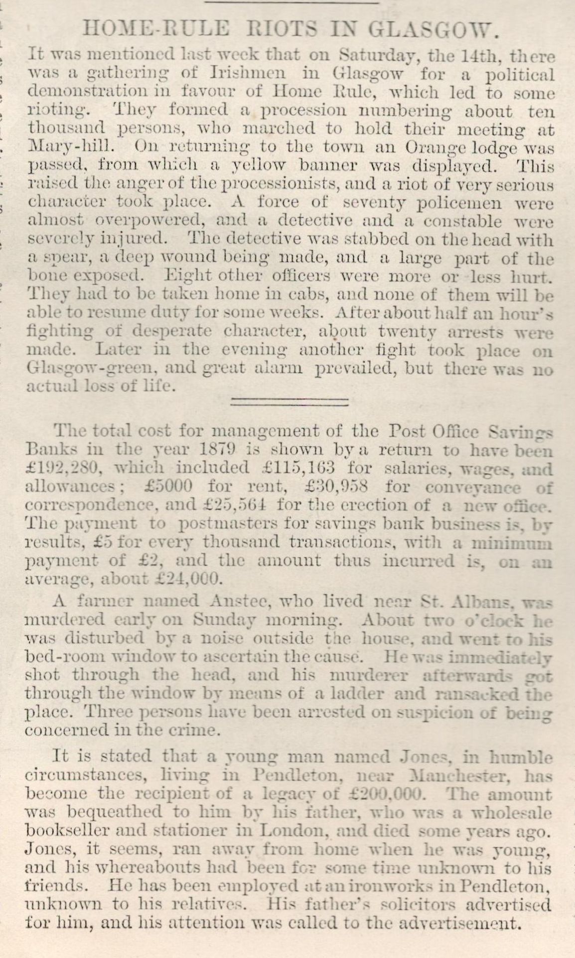 Irish Home Rule Glasgow City Centre Riots Antique 1880 Newspaper - Image 2 of 3