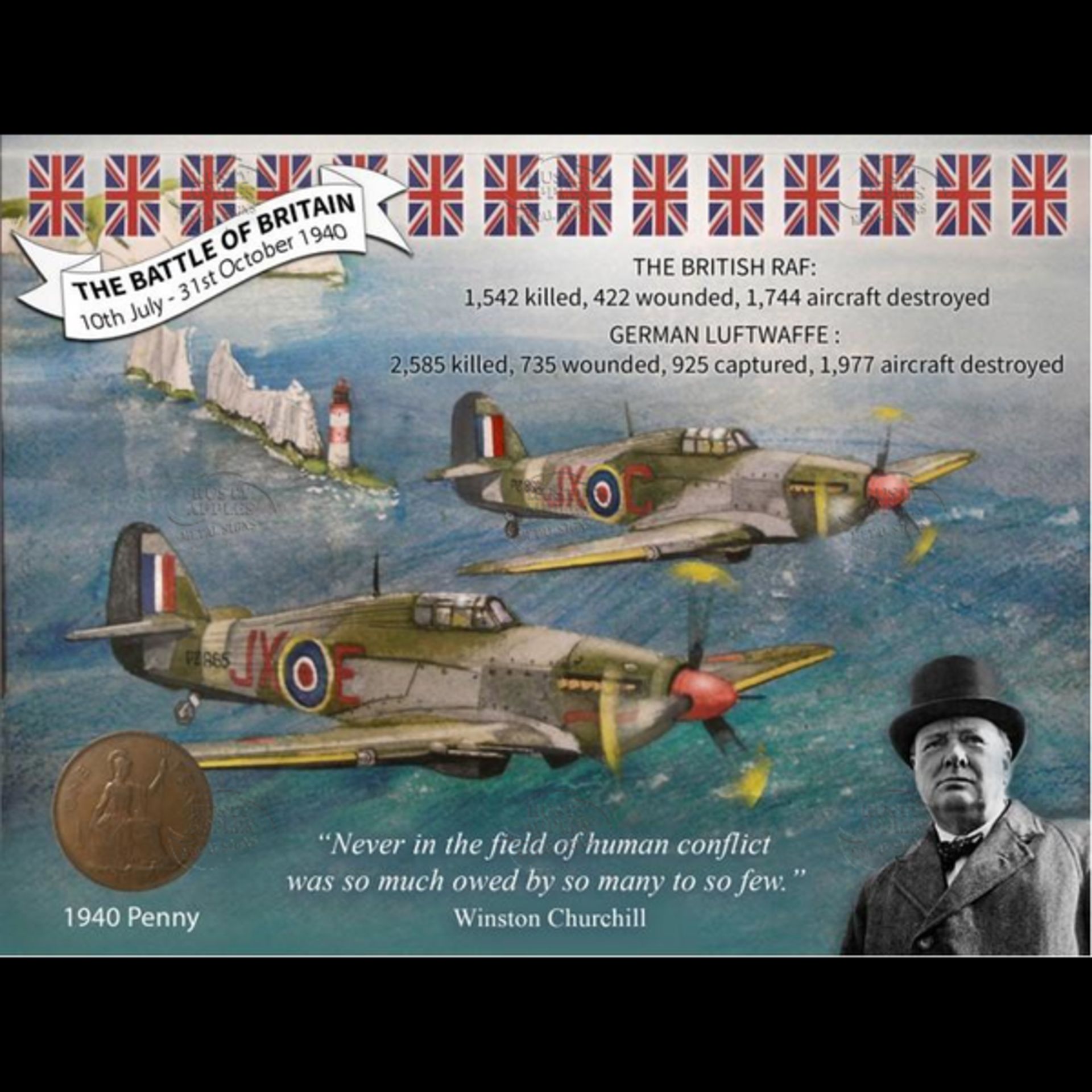 WW2 The Battle Of Britain Hurricanes Over Beachy Head 1940 Penny Metal Art