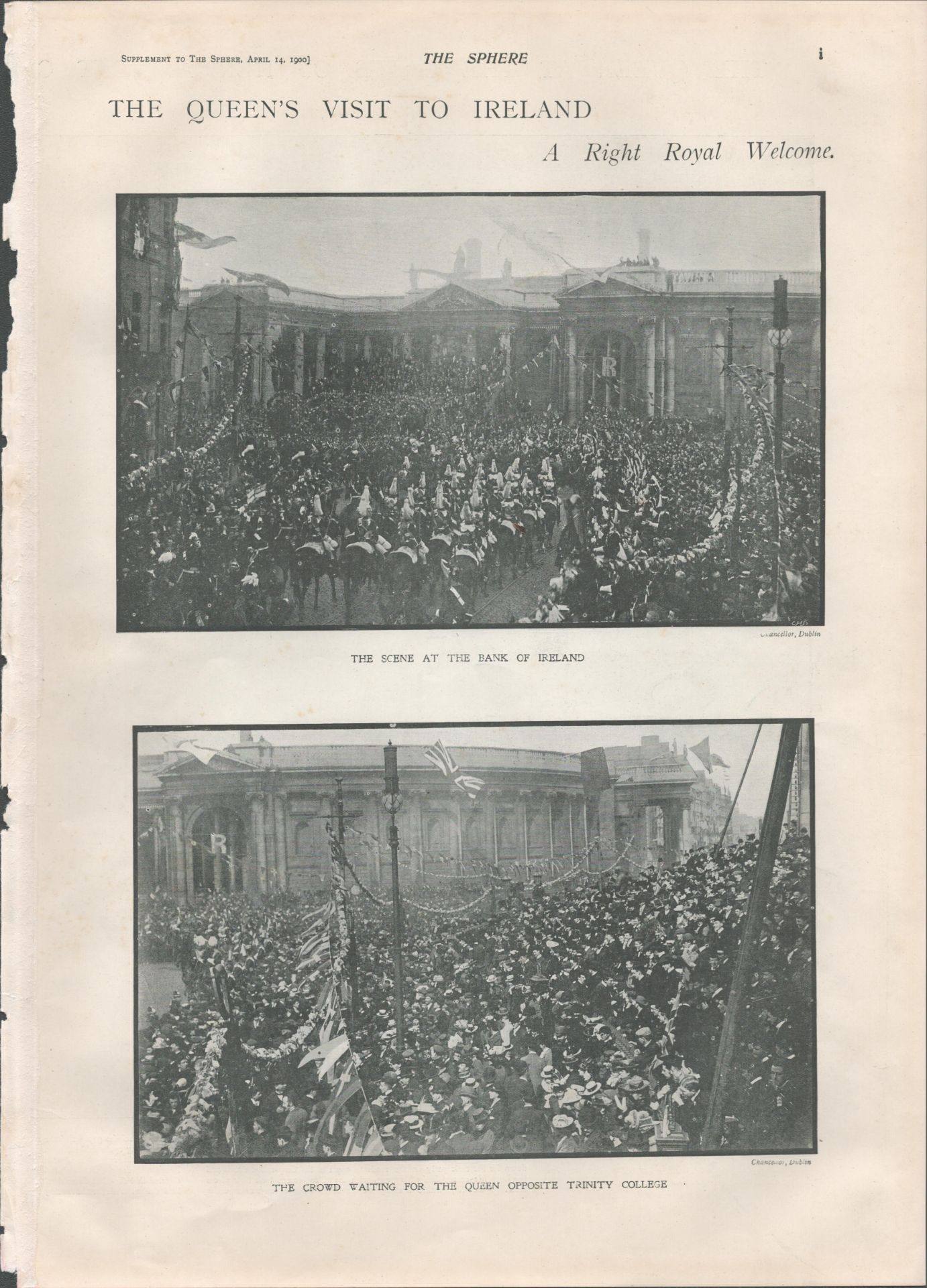 Queen Victoria Tour Double-Page The Gate To Dublin City 1900 Antique - Image 2 of 3