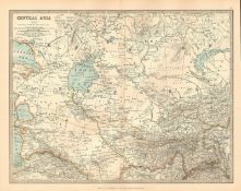Central Asia Turkey Russian Empire Persia Coloured Antique Map.