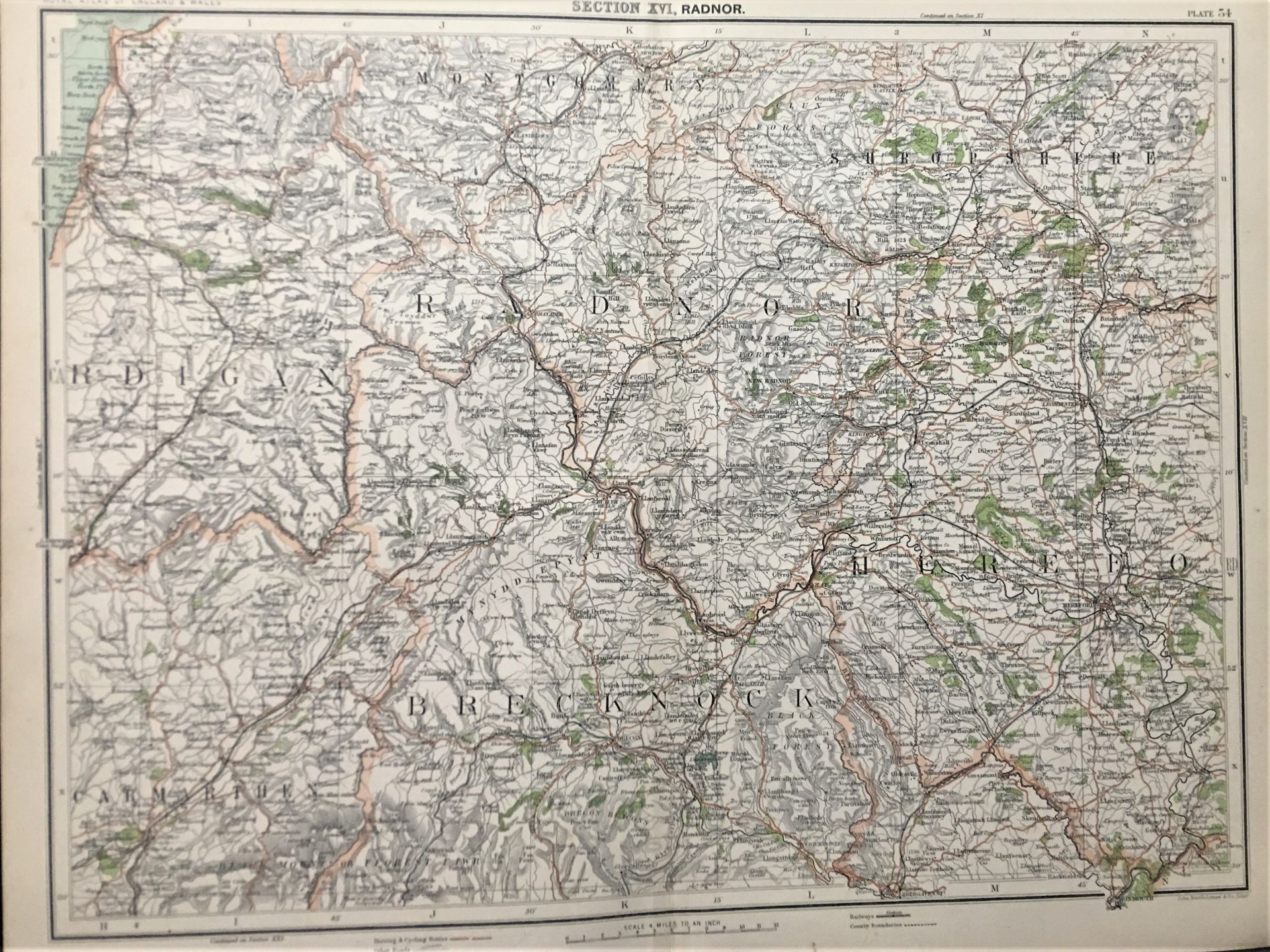 Victorian Antique 1897 Map Wales Colwyn Radnor Llanelwedd Newbridge on Wye.