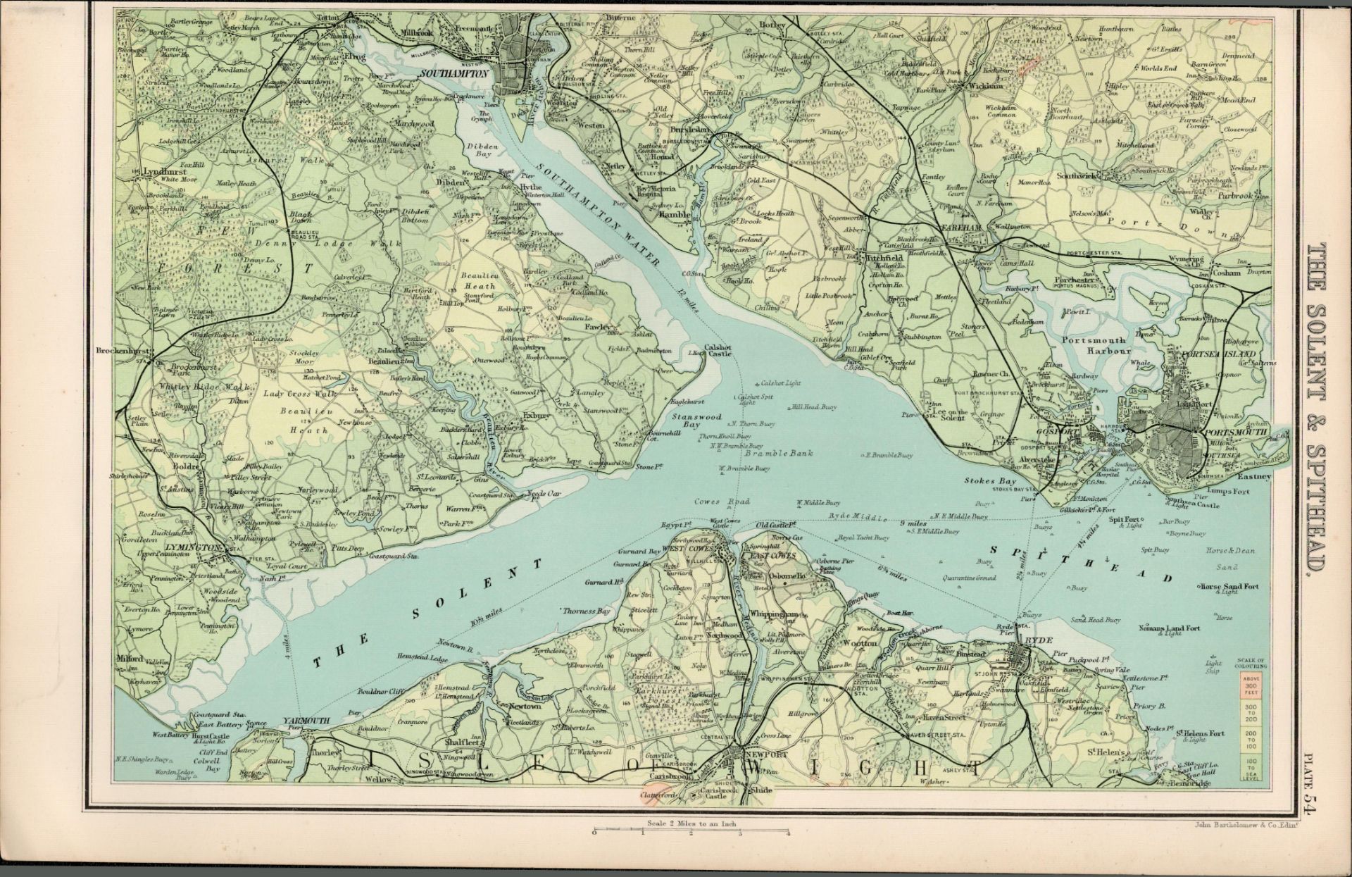 Victorian Map Solent & Spithead West East Cowes Ryde Portsmouth.