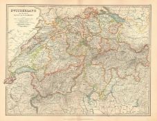 Switzerland Alps Of Savoy & Piedmont Zurich Large Coloured Antique Map.