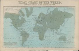 Rare James Reynolds Antique Book Plate Tidal Chart of the World.