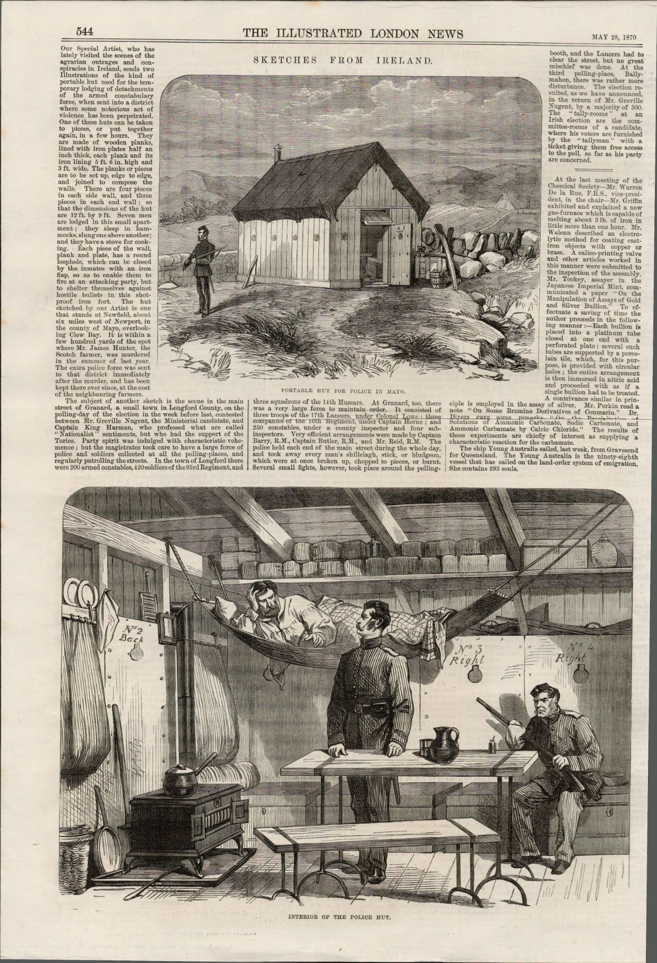 Portable Hut For Police Mayo Ireland 1870 Antique Print.